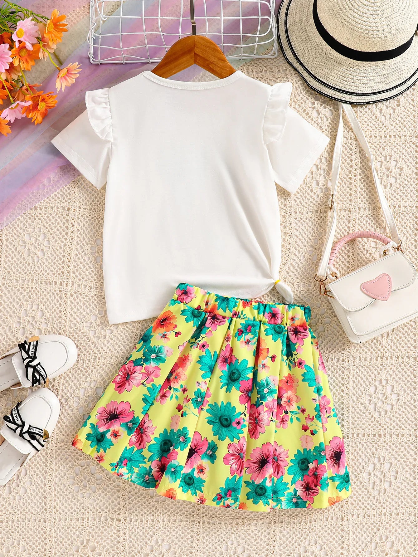👑  Pretty Princess Good Vibes Floral Skirt & T-Shirt Set 👑