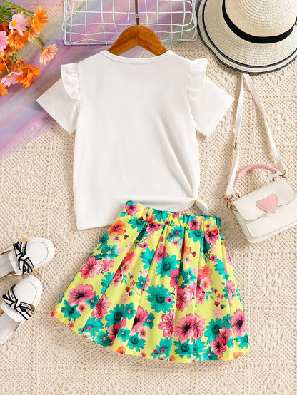 👑  Pretty Princess Good Vibes Floral Skirt & T-Shirt Set 👑