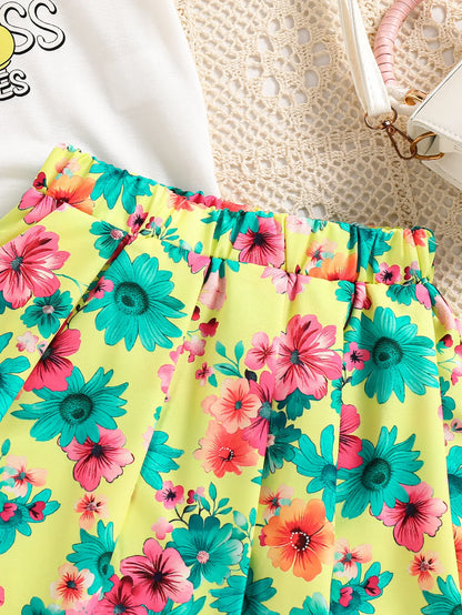 👑  Pretty Princess Good Vibes Floral Skirt & T-Shirt Set 👑