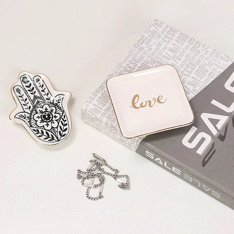 🤍 2pc Palm Ceramic & Love Storage Tray Set 🤍
