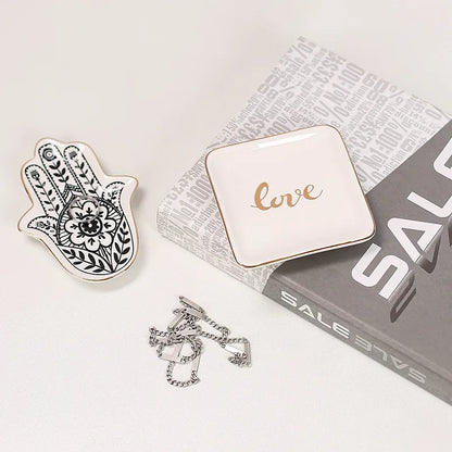 🤍 2pc Palm Ceramic & Love Storage Tray Set 🤍