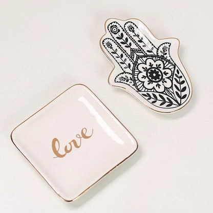 🤍 2pc Palm Ceramic & Love Storage Tray Set 🤍