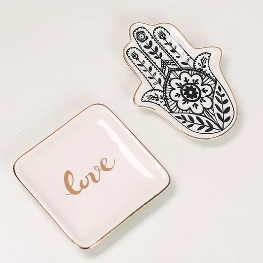 🤍 2pc Palm Ceramic & Love Storage Tray Set 🤍