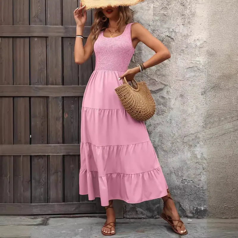 👗 Sleeveless U-Neck Splicing Maxi Dress 👗