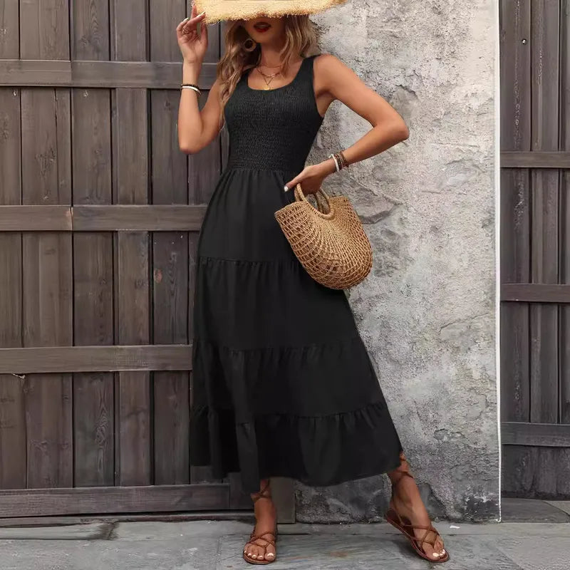 👗 Sleeveless U-Neck Splicing Maxi Dress 👗