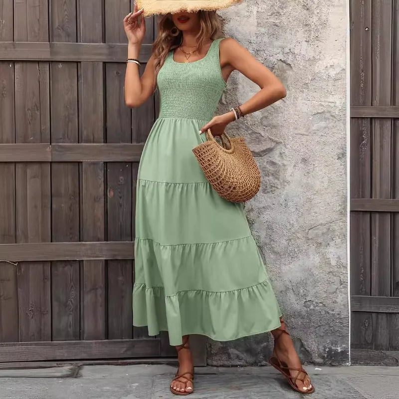 👗 Sleeveless U-Neck Splicing Maxi Dress 👗