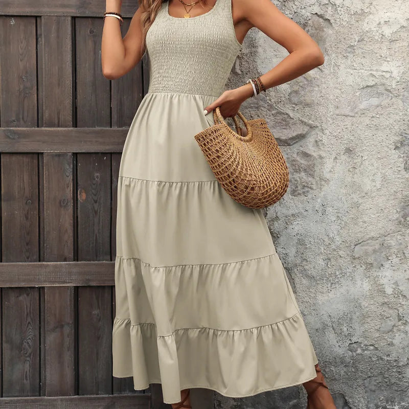 👗 Sleeveless U-Neck Splicing Maxi Dress 👗