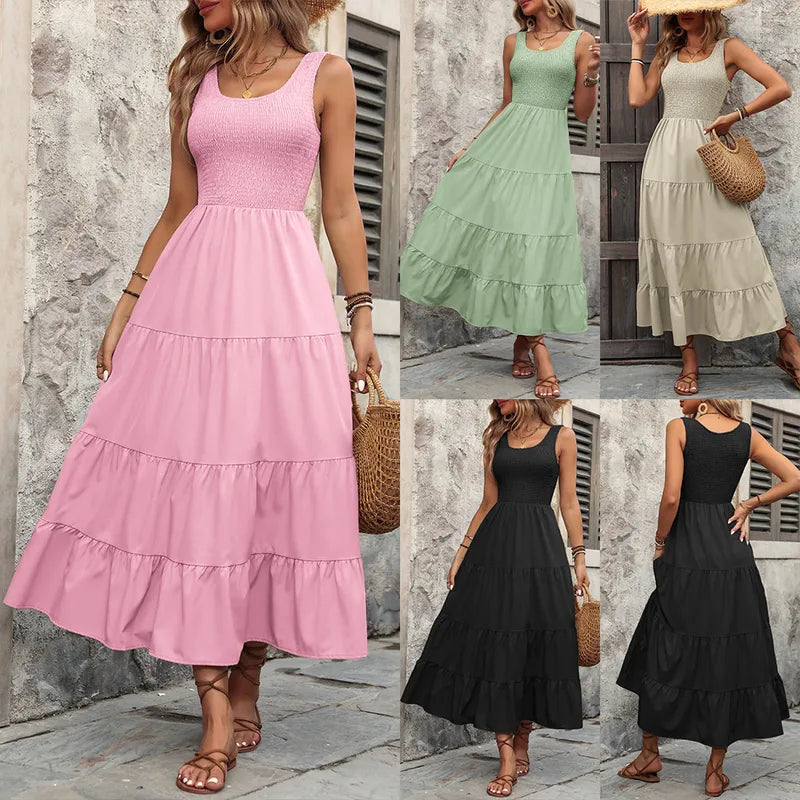 👗 Sleeveless U-Neck Splicing Maxi Dress 👗