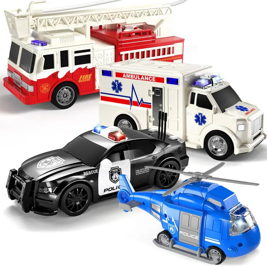 4 Pack Emergency Rescue Vehicle Toys with Lights & Sounds