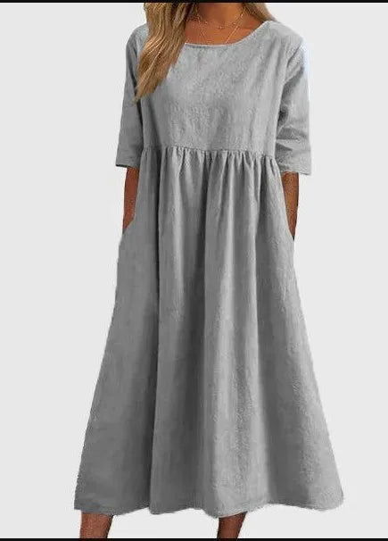 ✨ Solid Colour A-Line Linen Dress ✨