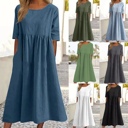 ✨ Solid Colour A-Line Linen Dress ✨