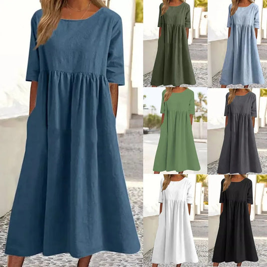 ✨ Solid Colour A-Line Linen Dress ✨
