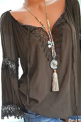 🤍 Solid Colour Long Sleeve Lace Boho Shirt 🤍