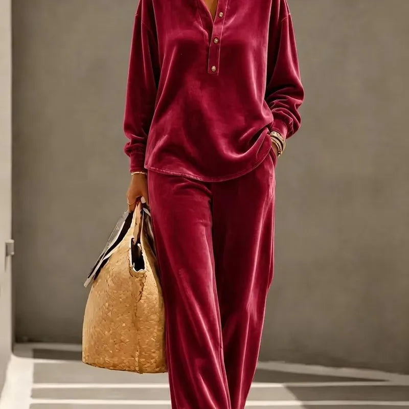Velvet Long Sleeve Casual Pant Co-Ord Sets (Multiple Colour Options!)