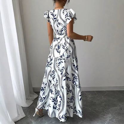 🤍💙 Summer Printed Slimming V-Neck Gown 💙🤍