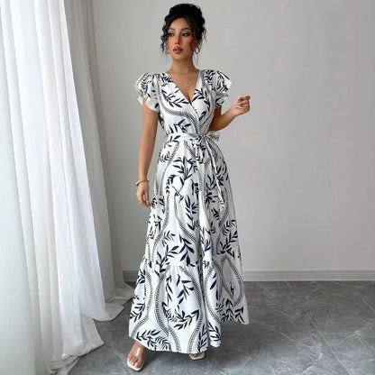 🤍💙 Summer Printed Slimming V-Neck Gown 💙🤍