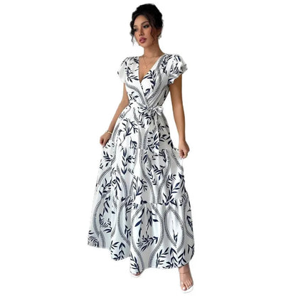 🤍💙 Summer Printed Slimming V-Neck Gown 💙🤍