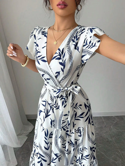 🤍💙 Summer Printed Slimming V-Neck Gown 💙🤍