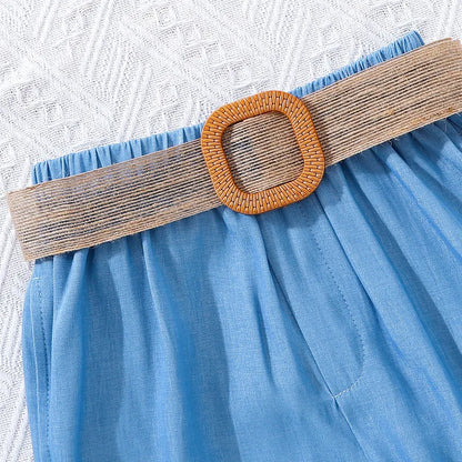 💙 Girls 3pc Blue Shorts Set with Matching Headband 💙