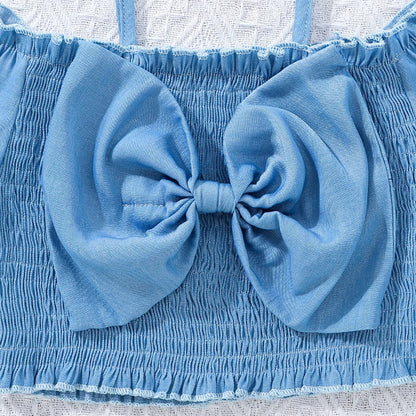 💙 Girls 3pc Blue Shorts Set with Matching Headband 💙