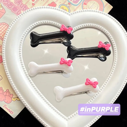 🎀 4pc Bone & Bow Hairclip Set 🎀