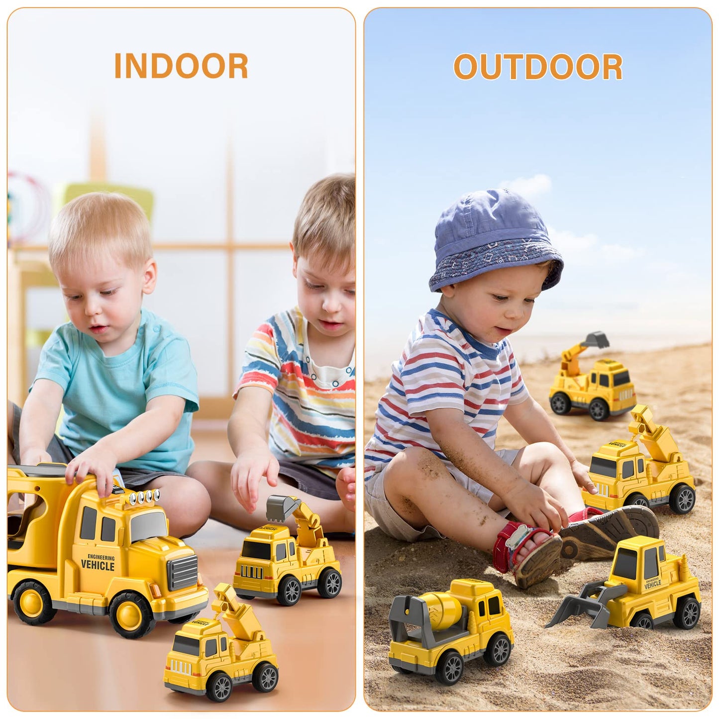 🚧🚜 5-in-1 Construction Truck Toy Set – Friction Powered Vehicles 🚜🚧