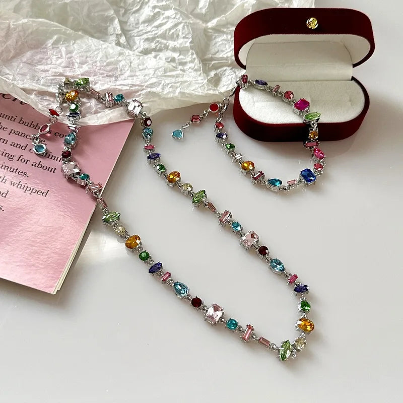 🌈 Crystal Candy Rhinestone Bracelet & Necklace Set 🌈