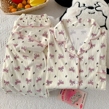 🎀  Dreamy Pink Bow Cream Pyjamas 🎀