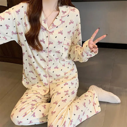 🎀  Dreamy Pink Bow Cream Pyjamas 🎀