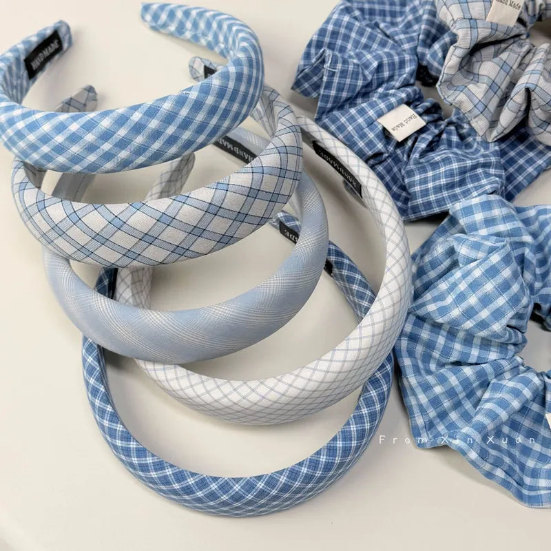 💙 10pc Sweet Plaid Hairband & Scrunchie Set 💙