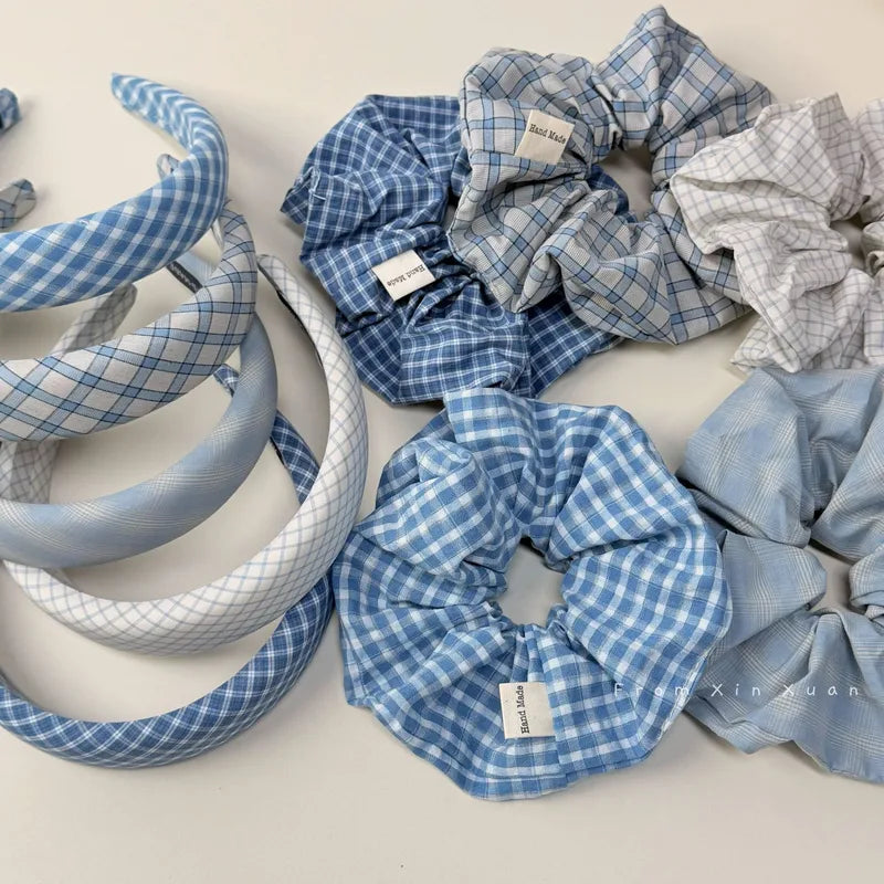 💙 10pc Sweet Plaid Hairband & Scrunchie Set 💙