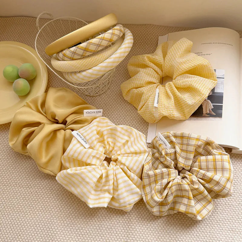 💛 Sweet Yellow Plaid Hair Band & Scrunchie Set 💛