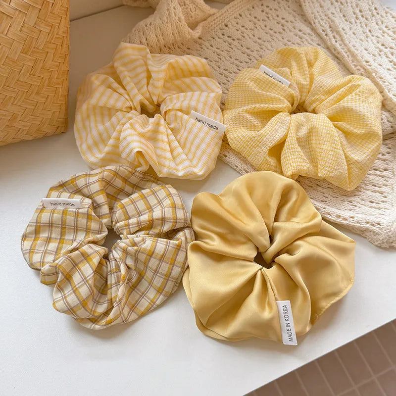 💛 Sweet Yellow Plaid Hair Band & Scrunchie Set 💛