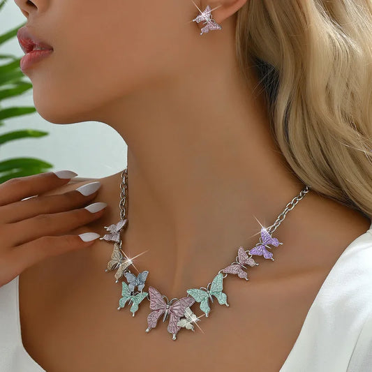 🦋 Pastel Butterfly Necklace & Earrings Set 🦋