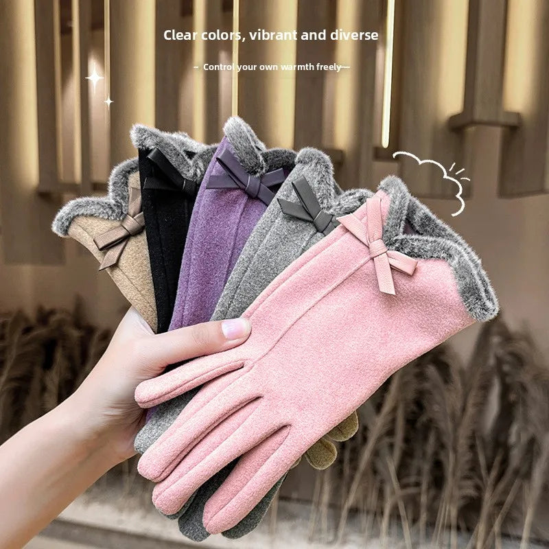 🧤🎀 Thickened Fleece Touchscreen Compatible Winter Gloves – Bow Edition 🎀🧤