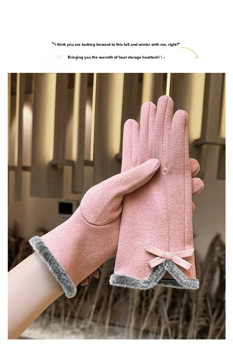 🧤🎀 Thickened Fleece Touchscreen Compatible Winter Gloves – Bow Edition 🎀🧤