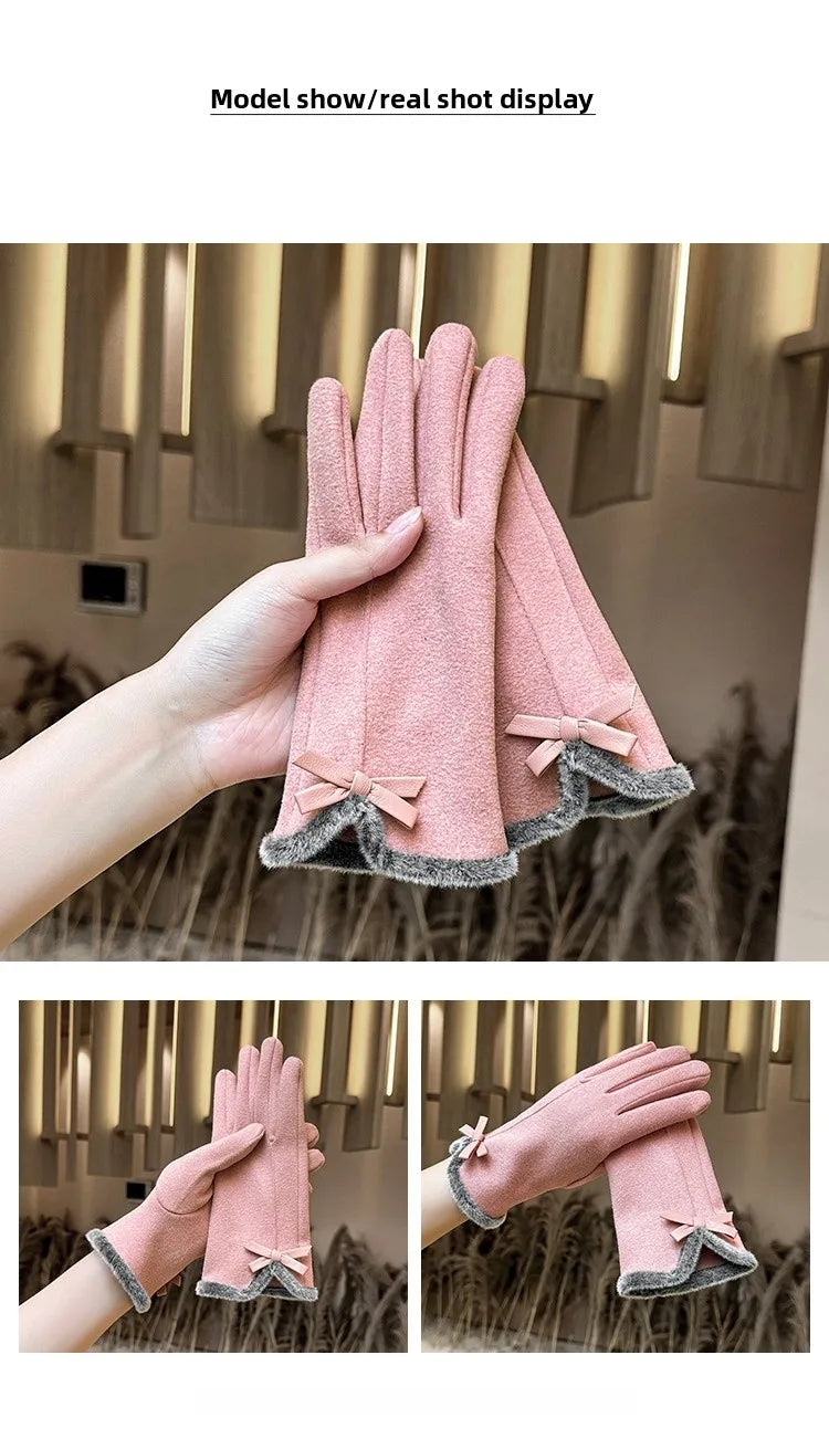 🧤🎀 Thickened Fleece Touchscreen Compatible Winter Gloves – Bow Edition 🎀🧤