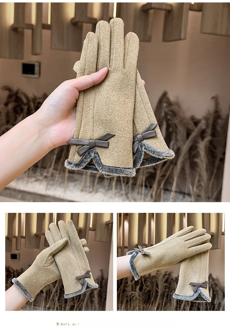 🧤🎀 Thickened Fleece Touchscreen Compatible Winter Gloves – Bow Edition 🎀🧤