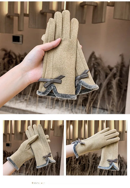 🧤🎀 Thickened Fleece Touchscreen Compatible Winter Gloves – Bow Edition 🎀🧤