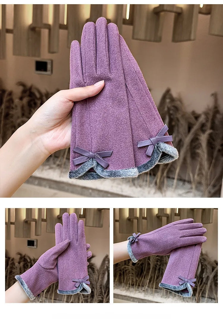 🧤🎀 Thickened Fleece Touchscreen Compatible Winter Gloves – Bow Edition 🎀🧤