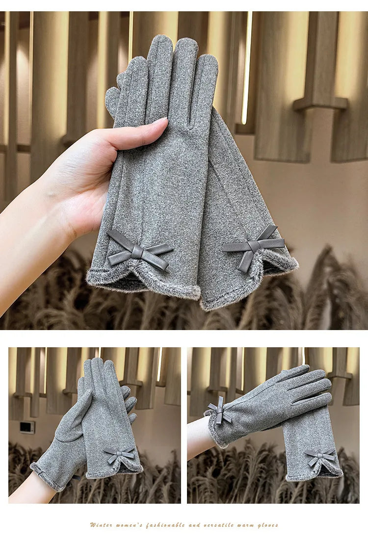🧤🎀 Thickened Fleece Touchscreen Compatible Winter Gloves – Bow Edition 🎀🧤