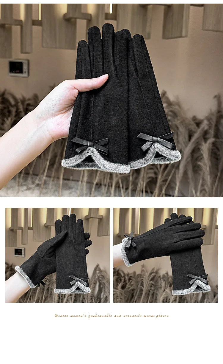 🧤🎀 Thickened Fleece Touchscreen Compatible Winter Gloves – Bow Edition 🎀🧤
