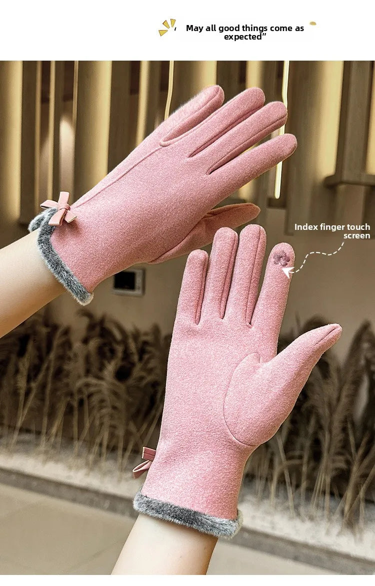 🧤🎀 Thickened Fleece Touchscreen Compatible Winter Gloves – Bow Edition 🎀🧤