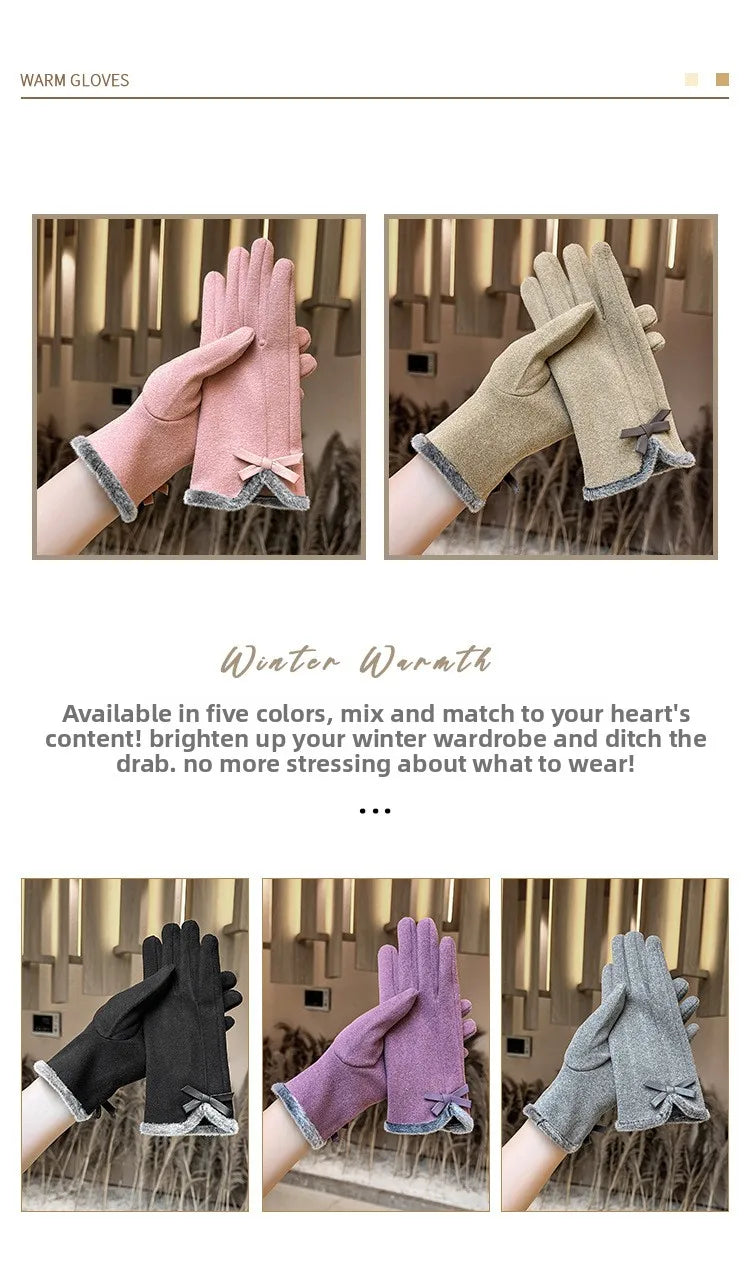 🧤🎀 Thickened Fleece Touchscreen Compatible Winter Gloves – Bow Edition 🎀🧤