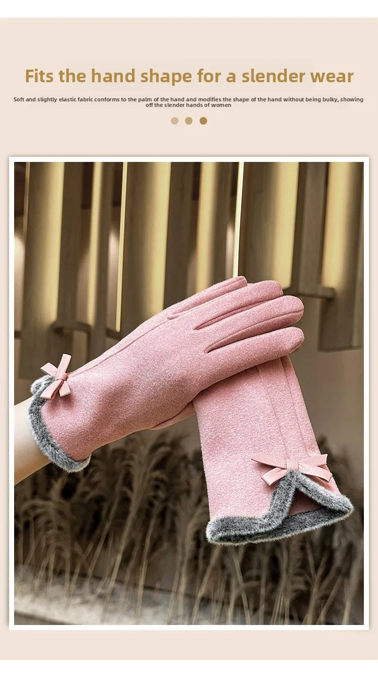 🧤🎀 Thickened Fleece Touchscreen Compatible Winter Gloves – Bow Edition 🎀🧤