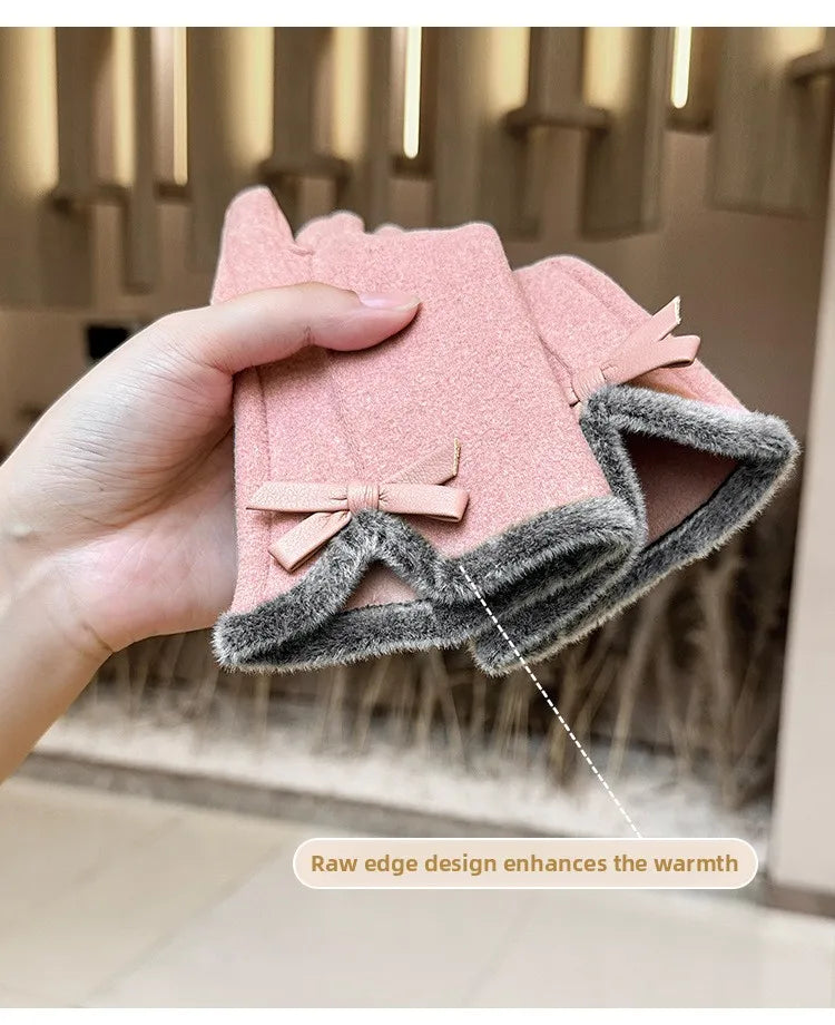 🧤🎀 Thickened Fleece Touchscreen Compatible Winter Gloves – Bow Edition 🎀🧤