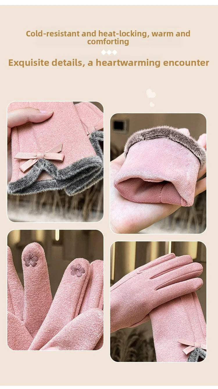 🧤🎀 Thickened Fleece Touchscreen Compatible Winter Gloves – Bow Edition 🎀🧤