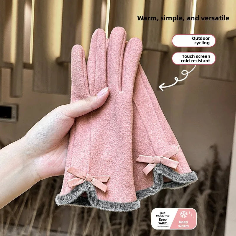 🧤🎀 Thickened Fleece Touchscreen Compatible Winter Gloves – Bow Edition 🎀🧤