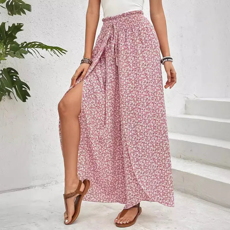 🌸 Floral Side Slit Wide Leg Skirt Pants 🌸