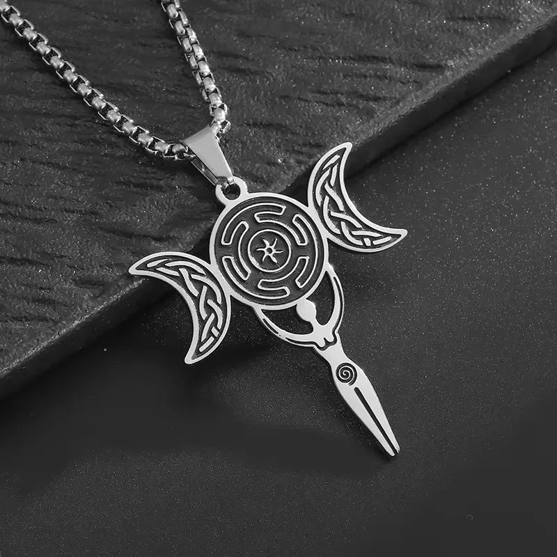 🌙 Triple Moon Spiral Goddess Healing Necklace 🌙